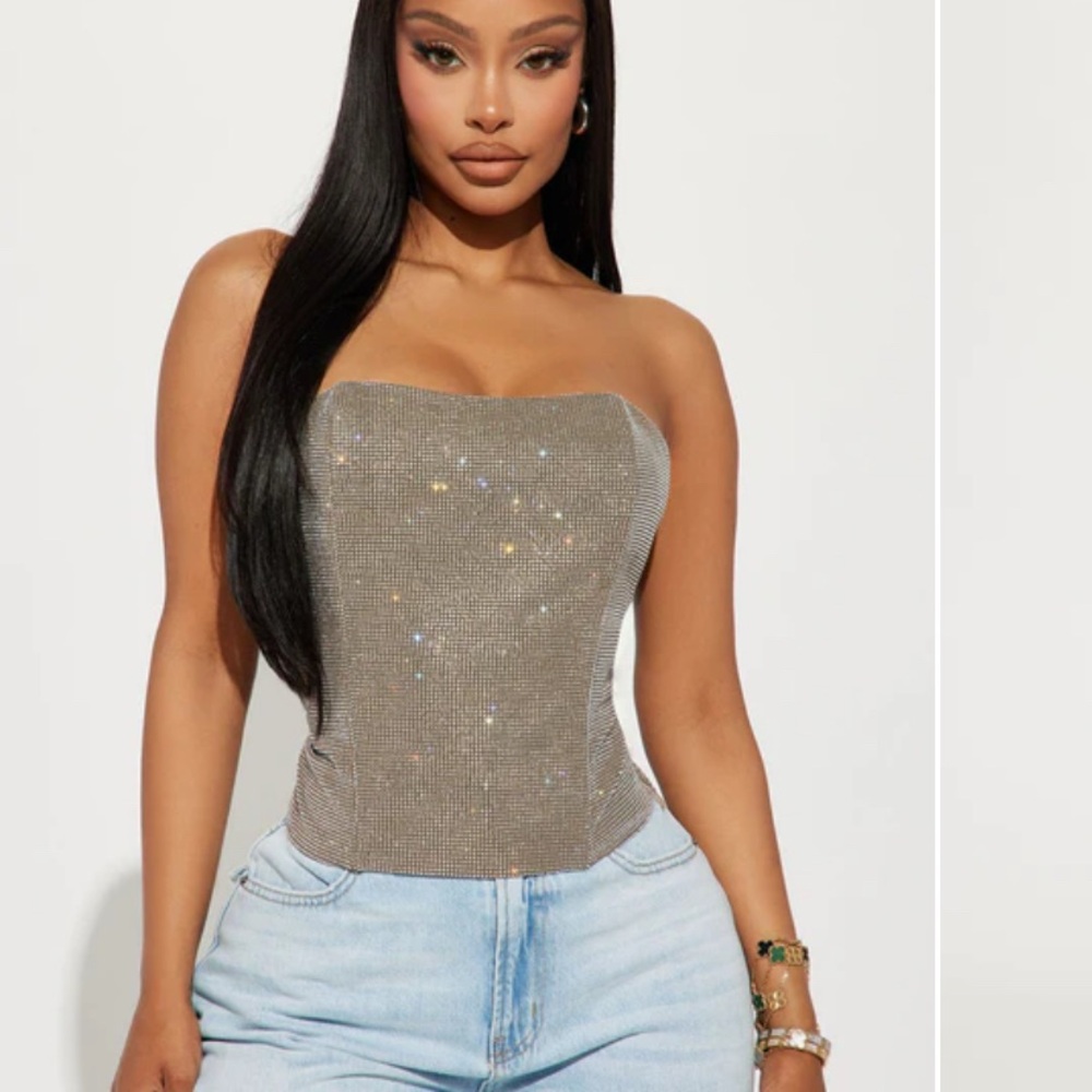 Fashion Nova sparkle rhinestone strapless top